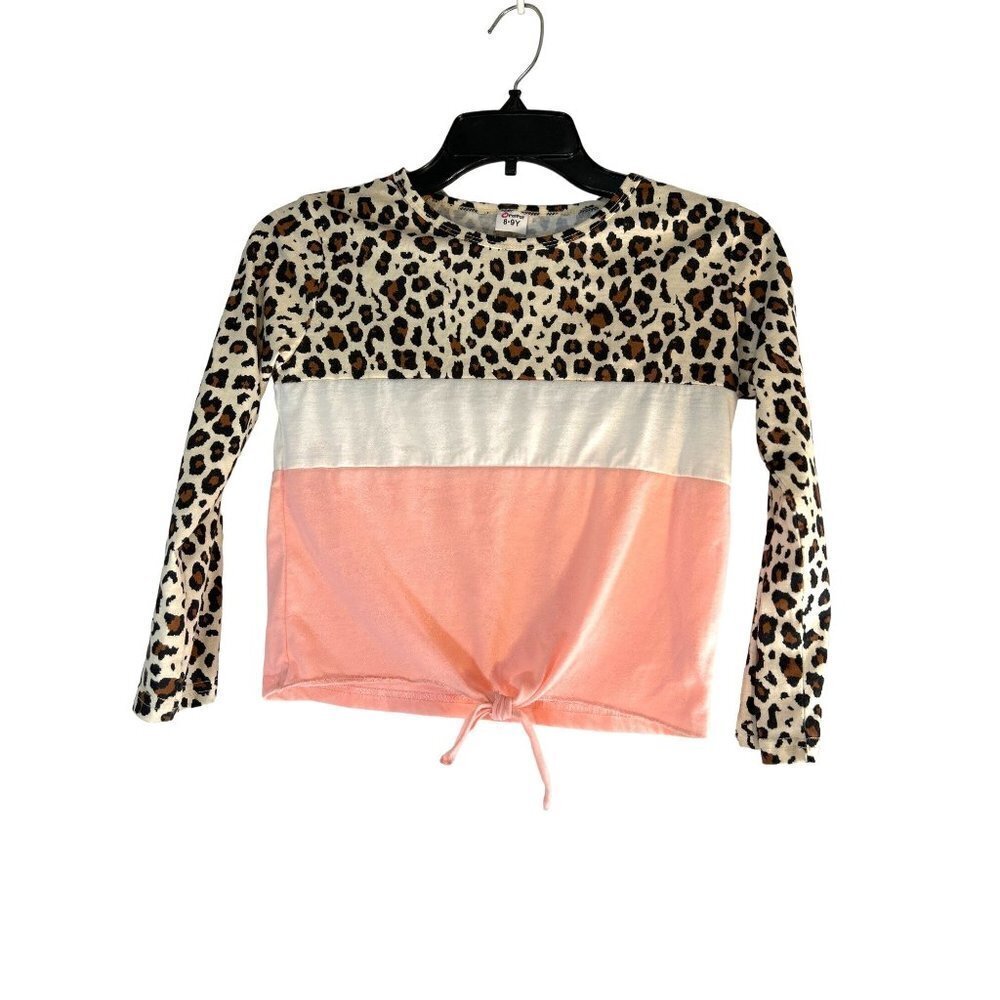 Pat Pat Girls Top Blouse Animal Print/White/Pink Tie Up Size 8-9 Yrs